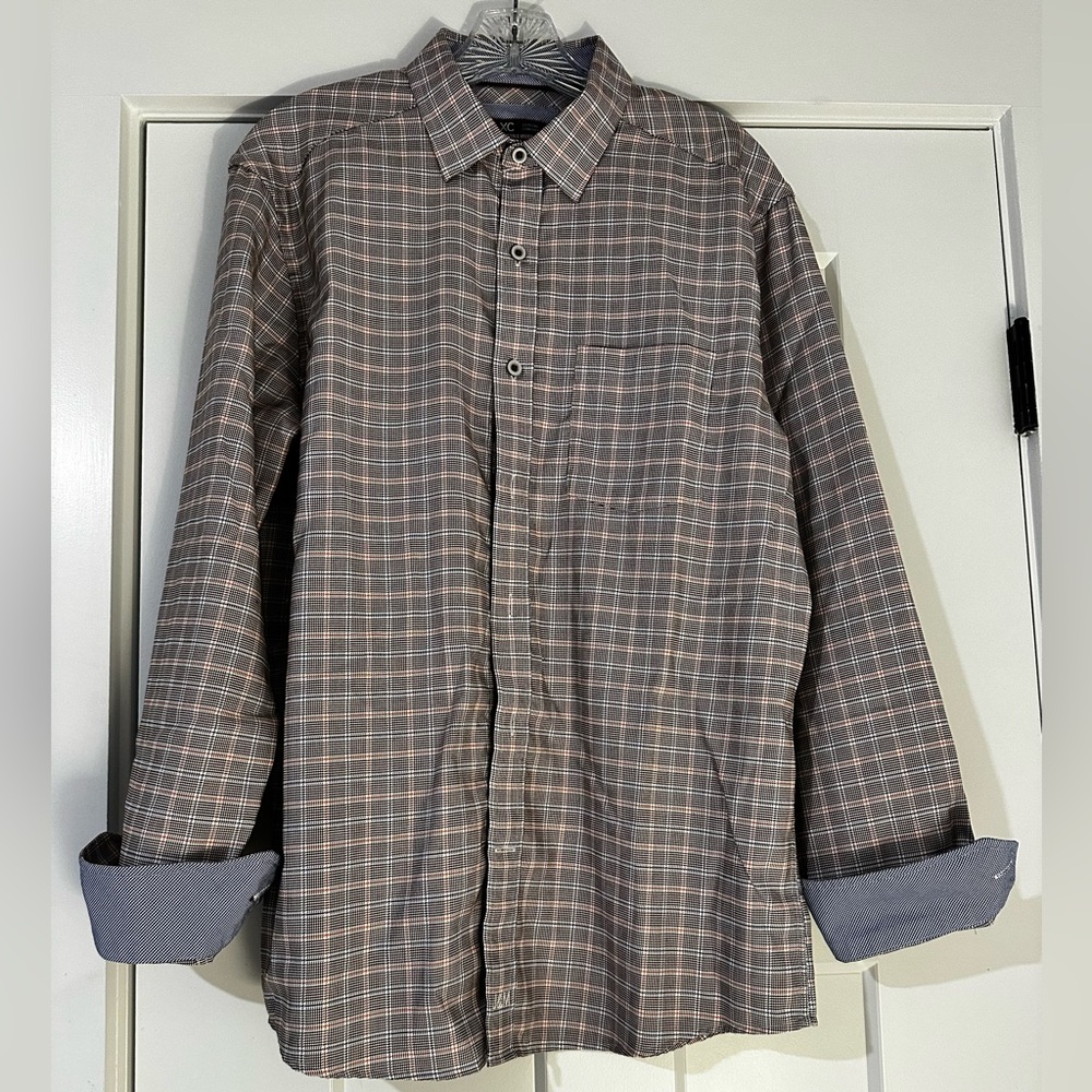 Johnston & Murphy Brown Orange Blue  Checkered Shirt M XC4 extreme comfort